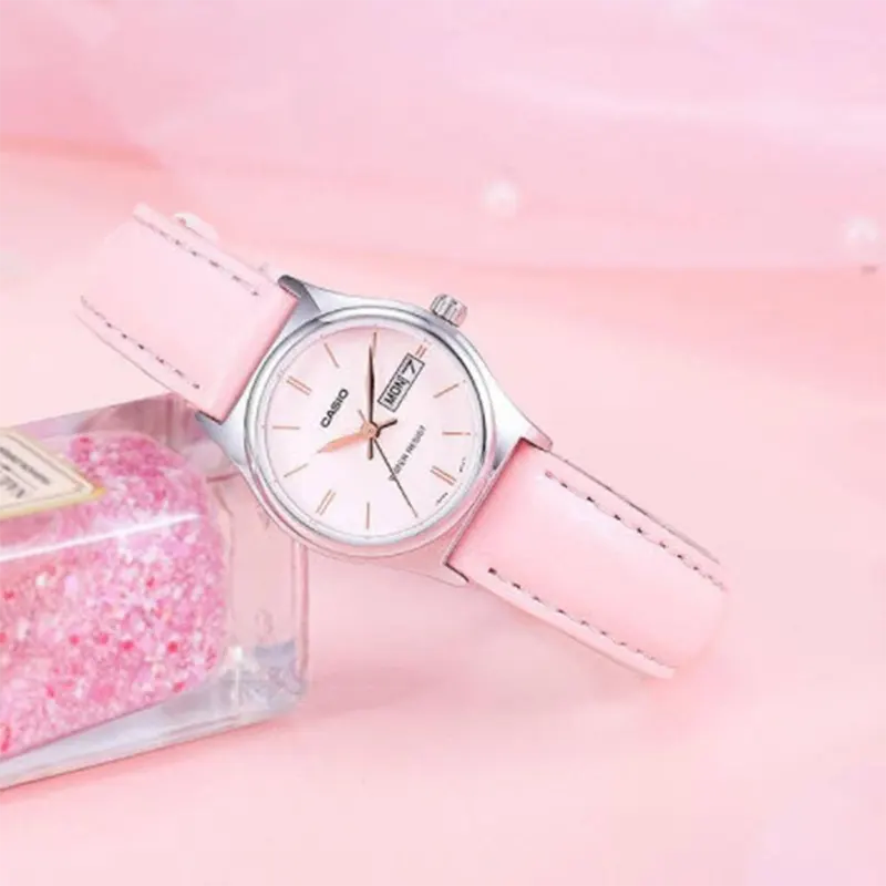 Casio Pink Dial Pink Leather Quartz Ladies Watch- LTP-V006L-4B